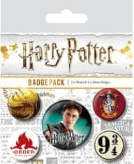 CurePink Set 5 placek - odznaků Harry Potter: Erb Nebetvír - Gryffindor (2,5 cm|3,8 cm)