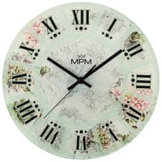 MPM QUALITY Nástěnné skleněné hodiny MPM Lente, bílá mix