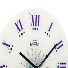 MPM QUALITY Nástěnné skleněné hodiny MPM Provence, bílá mix