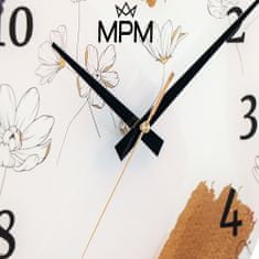 MPM QUALITY Nástěnné skleněné hodiny MPM Fiores, bílá mix
