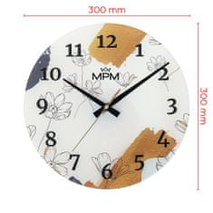 MPM QUALITY Nástěnné skleněné hodiny MPM Fiores, bílá mix