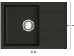 nabbi Granitový kuchyňský dřez se sifonem Eden ENB 02-62 61x43,5 cm - černá