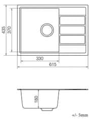 nabbi Granitový kuchyňský dřez se sifonem Eden ENB 02-62 61x43,5 cm - černá