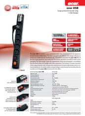 Acar USB 3m kabel 6 zásuvek 2xUSB přep.ochr.černý