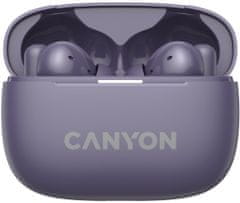 Canyon OnGo 10 ANC, TWS-10 ANC+ENC sluchátka s mikrofonem, BT V5.3 BT8922F, pouzdro 500mAh+40mAh, Quick charge, fialová