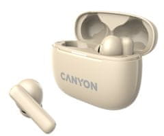 Canyon OnGo 10 ANC, TWS-10 ANC+ENC sluchátka s mikrofonem, BT V5.3 BT8922F, pouzdro 500mAh+40mAh, Quick charge, béžová