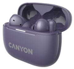 Canyon OnGo 10 ANC, TWS-10 ANC+ENC sluchátka s mikrofonem, BT V5.3 BT8922F, pouzdro 500mAh+40mAh, Quick charge, fialová