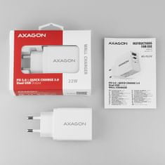 AXAGON ACU-PQ22W, PD & QC nabíječka do sítě 22W, 2x port (USB-A + USB-C), PD3.0/QC3.0/AFC/FCP/Apple
