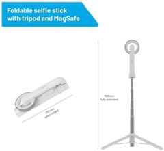 FIXED selfie stick s tripodem MagSnap s podporou MagSafe a bezdrátovou spouští, bílá
