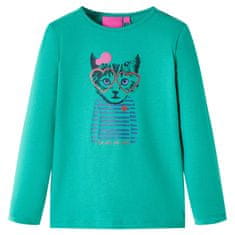 Vidaxl Dětské tričko s dlouhým rukávem Kočka jasně zelené 92