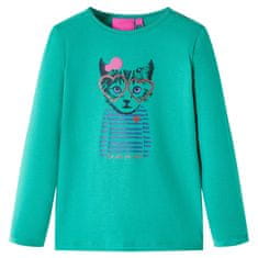 Greatstore Dětské tričko s dlouhým rukávem Kočka jasně zelené 116