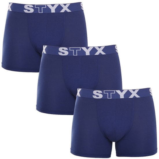 Styx 3PACK pánské boxerky long sportovní guma tmavě modré (3U968)