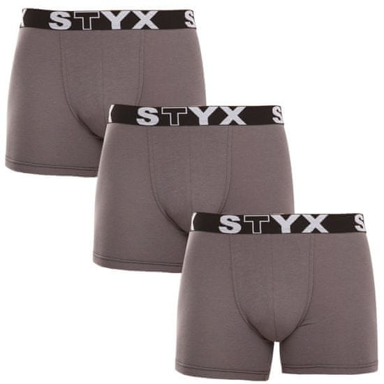 Styx 3PACK pánské boxerky long sportovní guma tmavě šedé (3U1063)