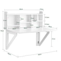 SoBuy FWT07-II-W Nástěnný skládací stůl s integrovanou policí Nástěnný stůl Bílý 90x78x60cm