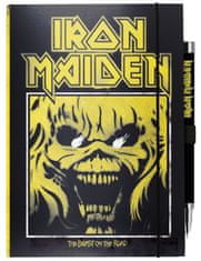 CurePink Poznámkový blok se svítící propiskou Iron Maiden: The Beast On The Road (14 x 21 x 2 cm)