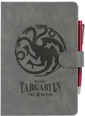 CurePink Premium poznámkový A5 blok s propiskou Game Of Thrones|Hra o trůny: Targaryen (14,8 x 21 cm)