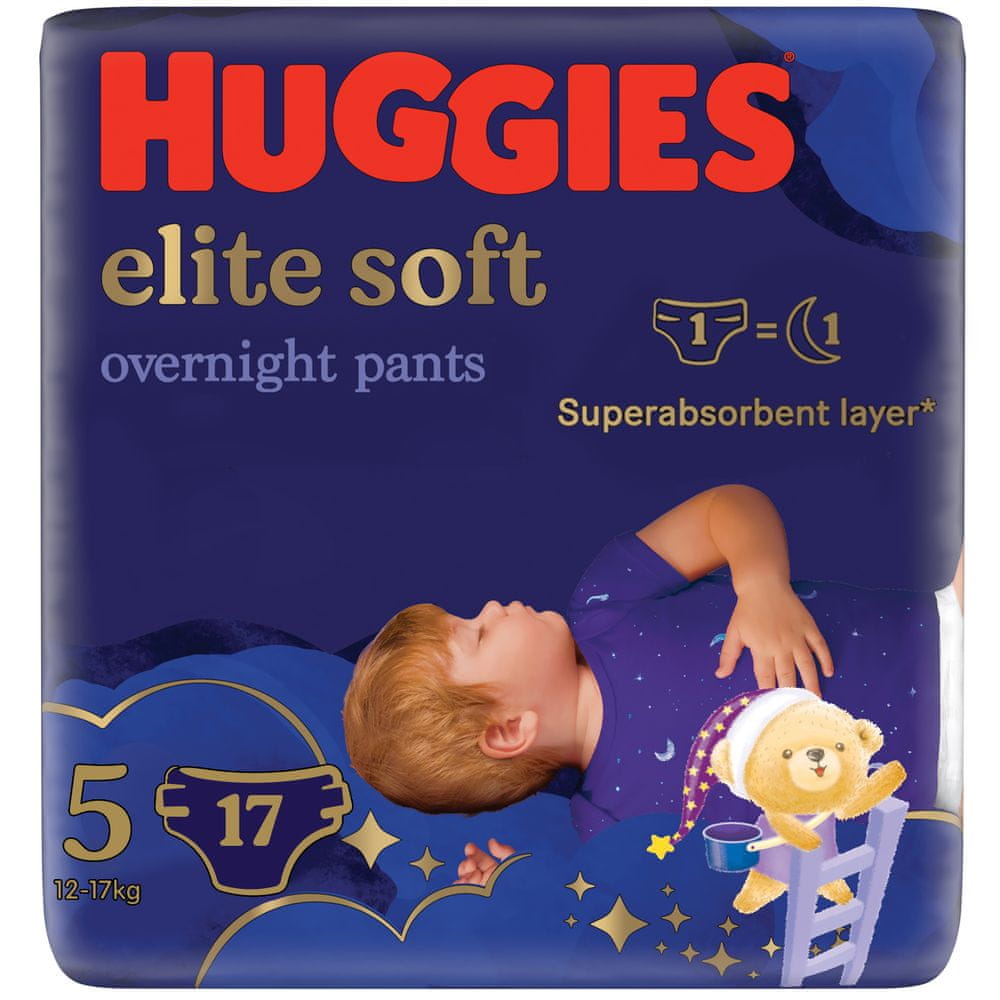 Levně Huggies Elite Soft Pants Over Night č. 5 - 17 ks