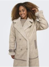 ONLY Béžový dámský kabát v semišové úpravě s umělým kožíškem ONLY Ylva M