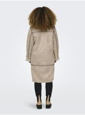 ONLY Béžový dámský kabát v semišové úpravě s umělým kožíškem ONLY Ylva M