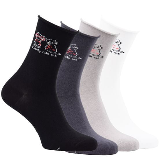 Zdravé Ponožky Zdravé ponožky- dámské bavlněné ruličkové zdravotní ponožky kočičky 6105324 4-pack