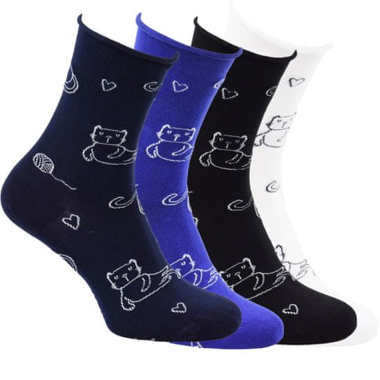 Zdravé Ponožky Zdravé ponožky - dámské vzorované zdravotní ruličkové ponožky kočičky 6105424 4-pack
