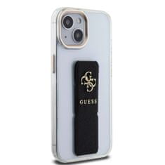Guess Zadní kryt PU Grip Stand 4G Metal Logopro iPhone 15 Black
