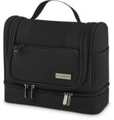 ZAGATTO Černá velká kosmetická taška dámská/pánská, cestovní kosmetická taška s háčkem na zavěšení, kosmetická taška, snadno přenosná, dvě přihrádky a devět kapes, dvojitý zip, 24x27x16 / ZG831