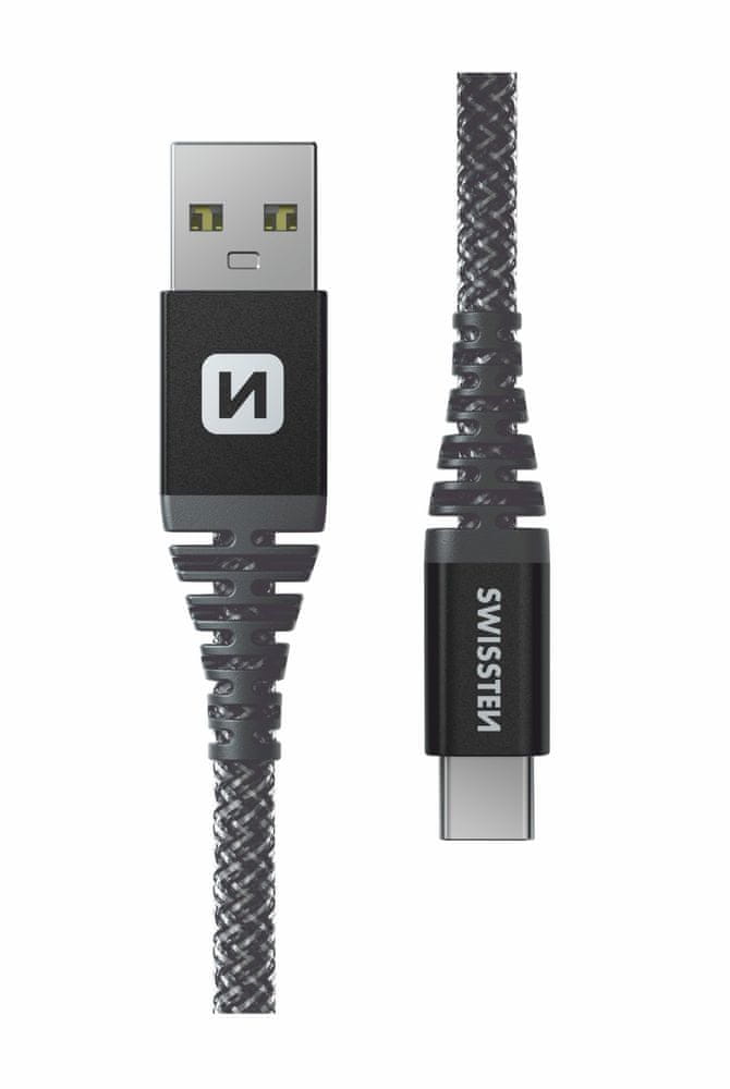 Levně SWISSTEN DATOVÝ KABEL KEVLAR USB / USB-C 1,5 M 71541010, šedá