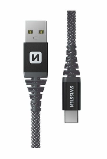 SWISSTEN DATOVÝ KABEL KEVLAR USB / USB-C 1,5 M 71541010, šedá