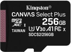Kingston Paměťová karta Canvas Select Plus A1 256GB microSDXC, Class 10, 100R/85W bez adaptéru