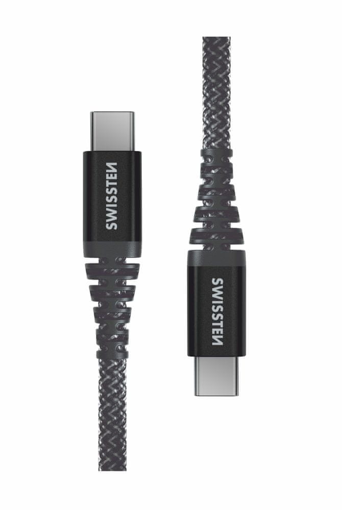 Levně SWISSTEN DATOVÝ KABEL KEVLAR USB-C / USB-C 1,5 M 71542010, šedá