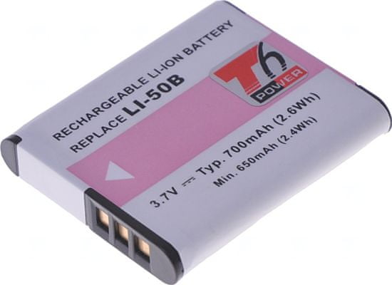 T6 power Baterie T6 Power Li-50B, D-Li92, DB-100, VW-VBX090, NP-150, LB-050, LB-052, GB-50A, 700mAh, 2,6Wh