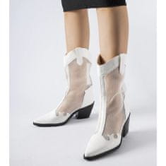 Bílé ažurové kovbojské boty s nízkým jehlovým podpatkem velikost 40