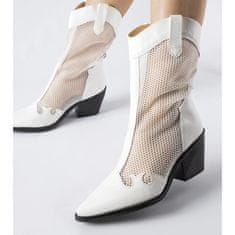 Bílé ažurové kovbojské boty s nízkým jehlovým podpatkem velikost 38