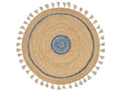 Beliani Kulatý jutový koberec 140 cm béžový/modrý OBAKOY