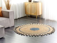 Beliani Kulatý jutový koberec 140 cm béžový/modrý OBAKOY