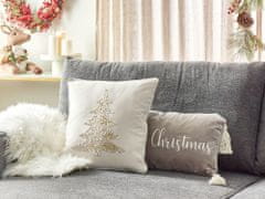 Beliani Bavlněný polštář vzor vánoční stromeček 45 x 45 cm béžový CLEYERA