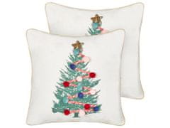 Beliani Sada 2 bavlněných polštářů vzor vánoční stromeček 45 x 45 cm bílé EPISCIA
