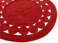 Beliani Kulatý jutový koberec 120 cm červený KOYUNLU