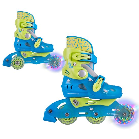 Worker Dětské kolečkové brusle 2v1 TriGo Skate LED se sv. kolečky (Velikost: XS (26-29), Barva: modrá)