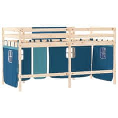shumee Dětská patrová postel se závěsy modrá 90 x 200 cm borovice