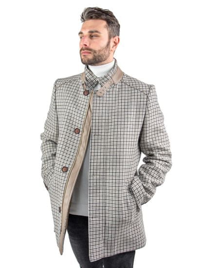 Zapana Pánský vlněný kabát s příměsí kašmíru Hubert károvaná šedá