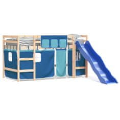 shumee Dětská patrová postel se závěsy modrá 80 x 200 cm borovice