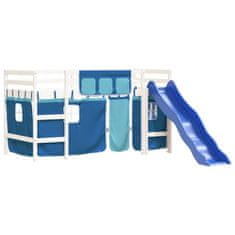 Vidaxl Dětská patrová postel se závěsy modrá 90 x 190 cm borovice