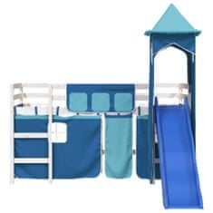 Vidaxl Dětská patrová postel s věží modrá 80 x 200 cm masiv borovice