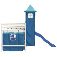 shumee Dětská patrová postel s věží modrá 90 x 190 cm masivní borovice