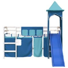 Vidaxl Dětská patrová postel s věží modrá 90 x 200 cm masiv borovice