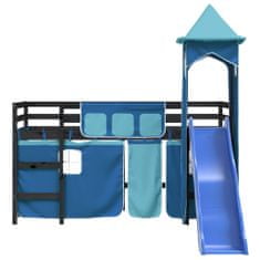 Vidaxl Dětská patrová postel s věží modrá 80 x 200 cm masiv borovice