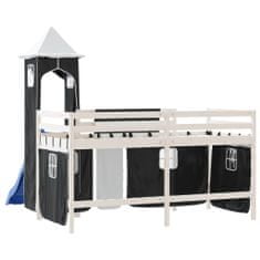 Vidaxl Dětská patrová postel s věží bílá a černá 90 x 200 cm borovice