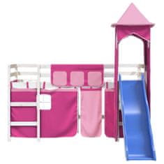 Vidaxl Dětská patrová postel s věží růžová 90 x 190 cm masiv borovice